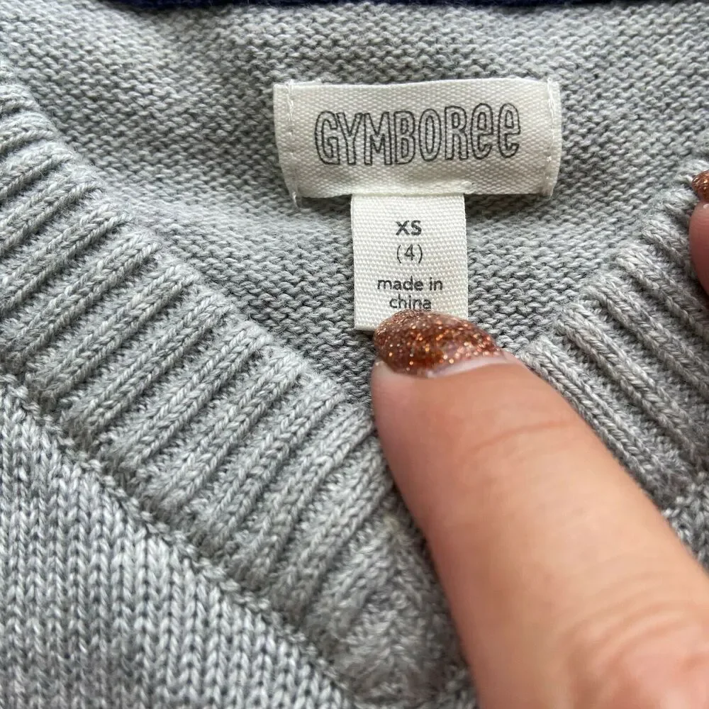Gymboree Boys Sweater Size XS 4 Essentials Gray‎ V-Neck Long Sleeve Solid NEW